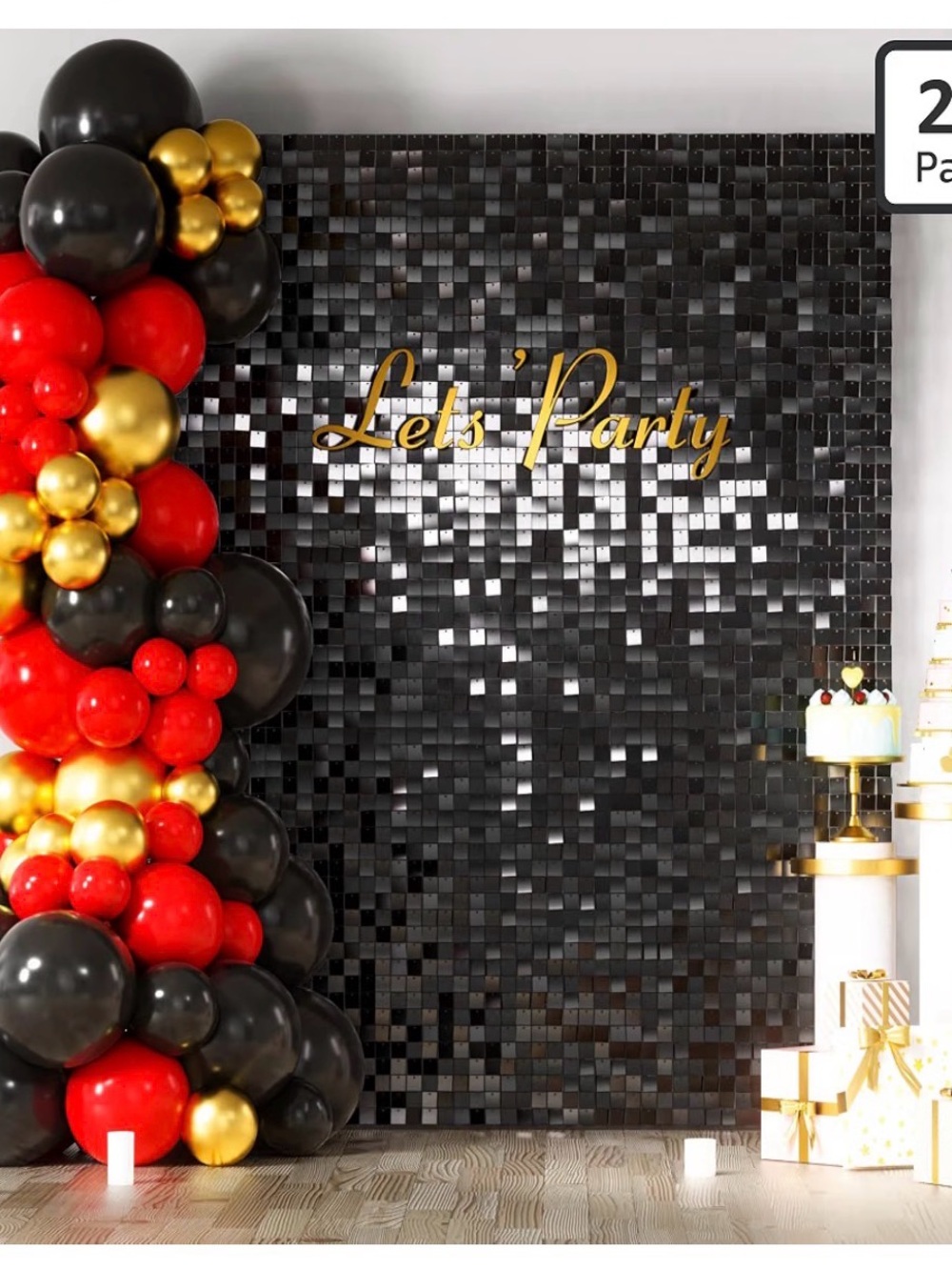 COKAOBE LiteGrid Series Shimmer Wall Backdrop - 24Pcs Black
